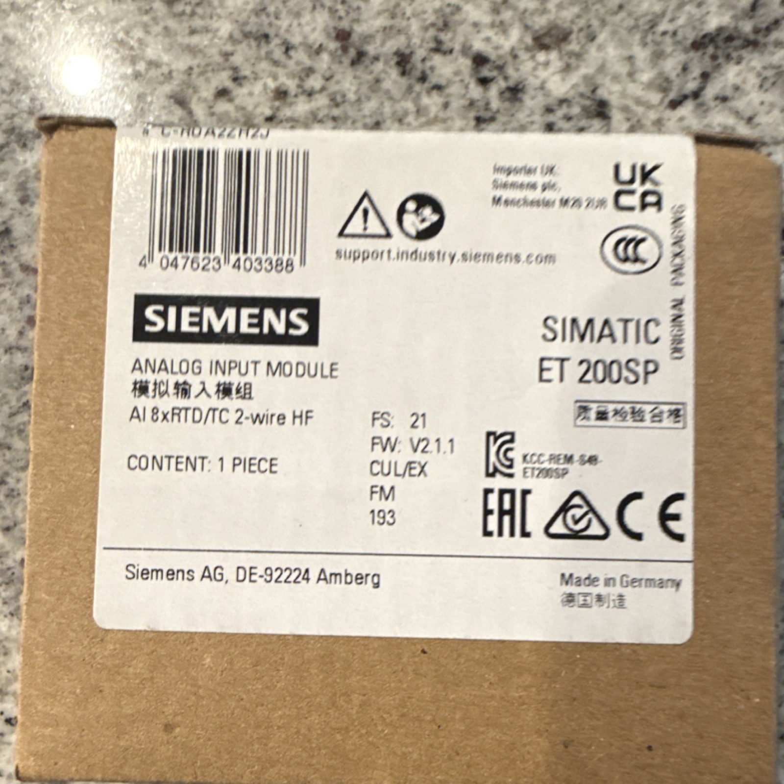 Siemens SIMATIC ET 200SP Analog Input PLC Module AI 8xRTD/TC 6ES7 134-6JF00-0CA1