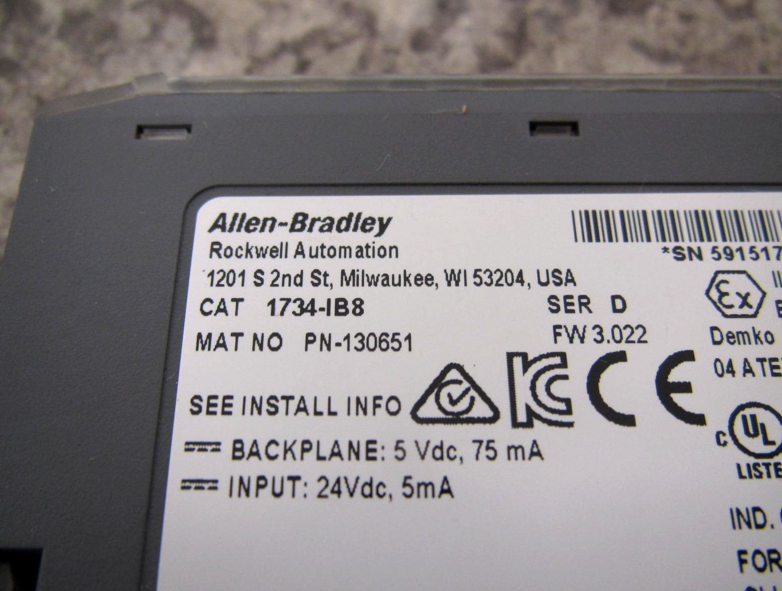 Allen-Bradley 1734-IB8 / 1734-MB / 1734-RTB POINT I/O Digital Input Module Used