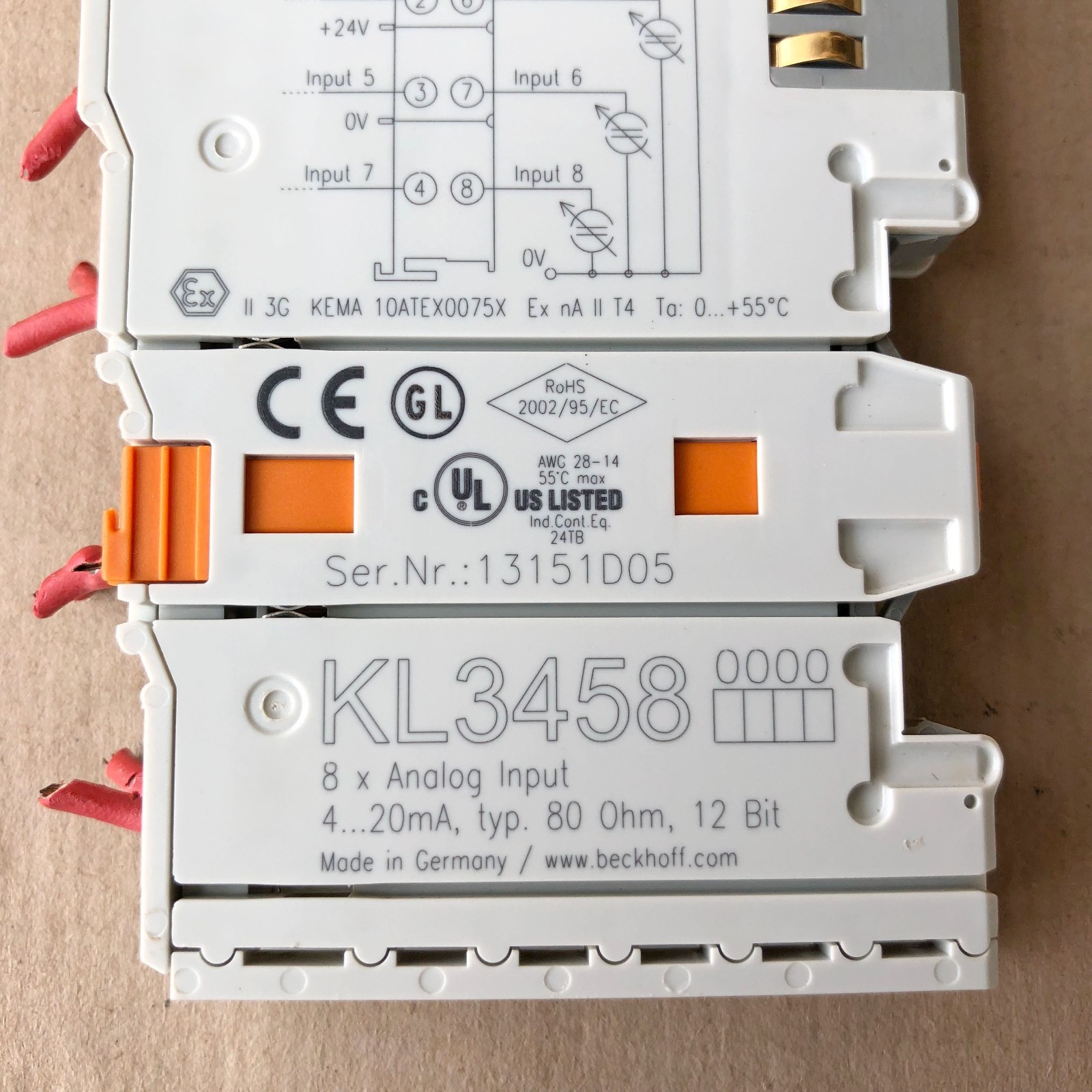 BECKHOFF KL3458 BUS TERMINAL 8-CHANNEL ANALOG INPUT MODULE