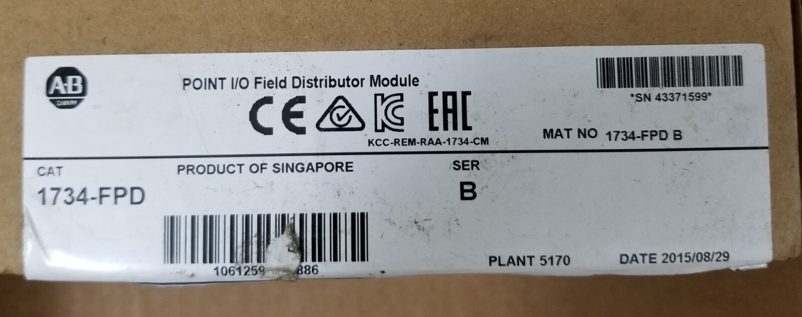 Surplus NEW IN BOX Allen Bradley 1734-FPD/B Field Potential Distributor 24V/240V