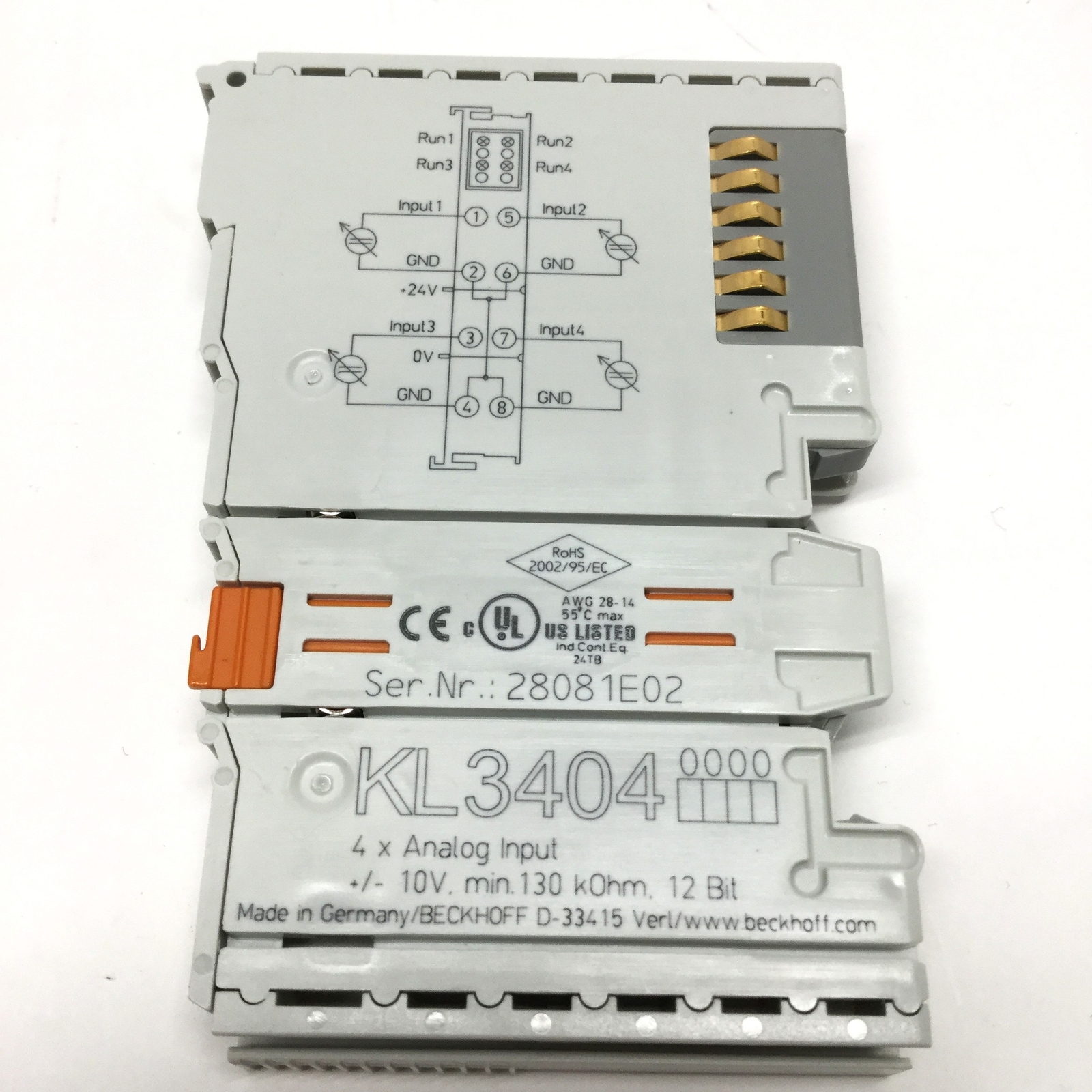 Beckhoff KL3404 4-Channel Voltage Analog Input Bus Terminal Module ±10V, 12-bit