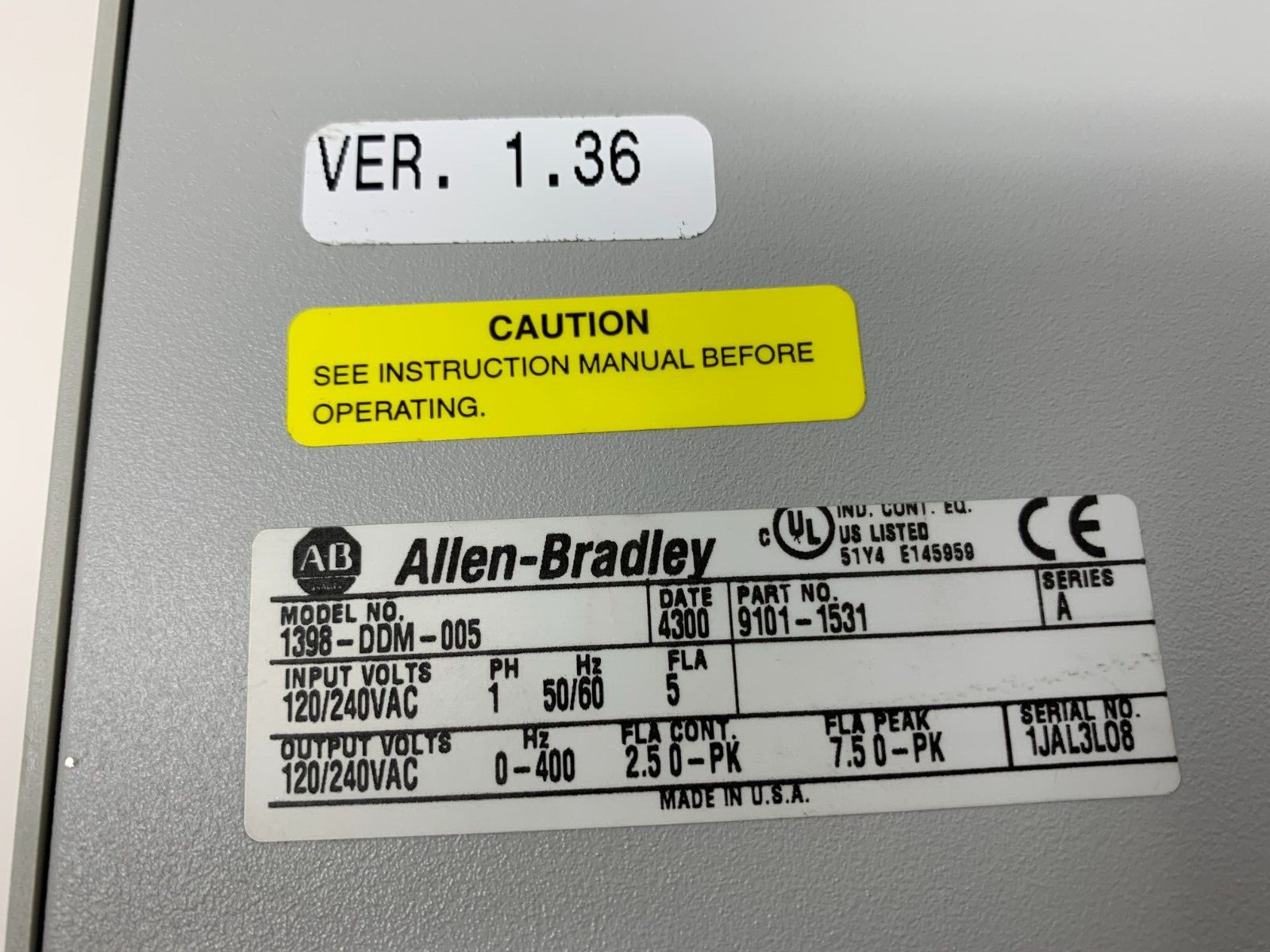 Allen-Bradley 1398-DDM-005 PN9101-1531 Ultra 100 Servo Drive 120/240V 0.3/0.6kW