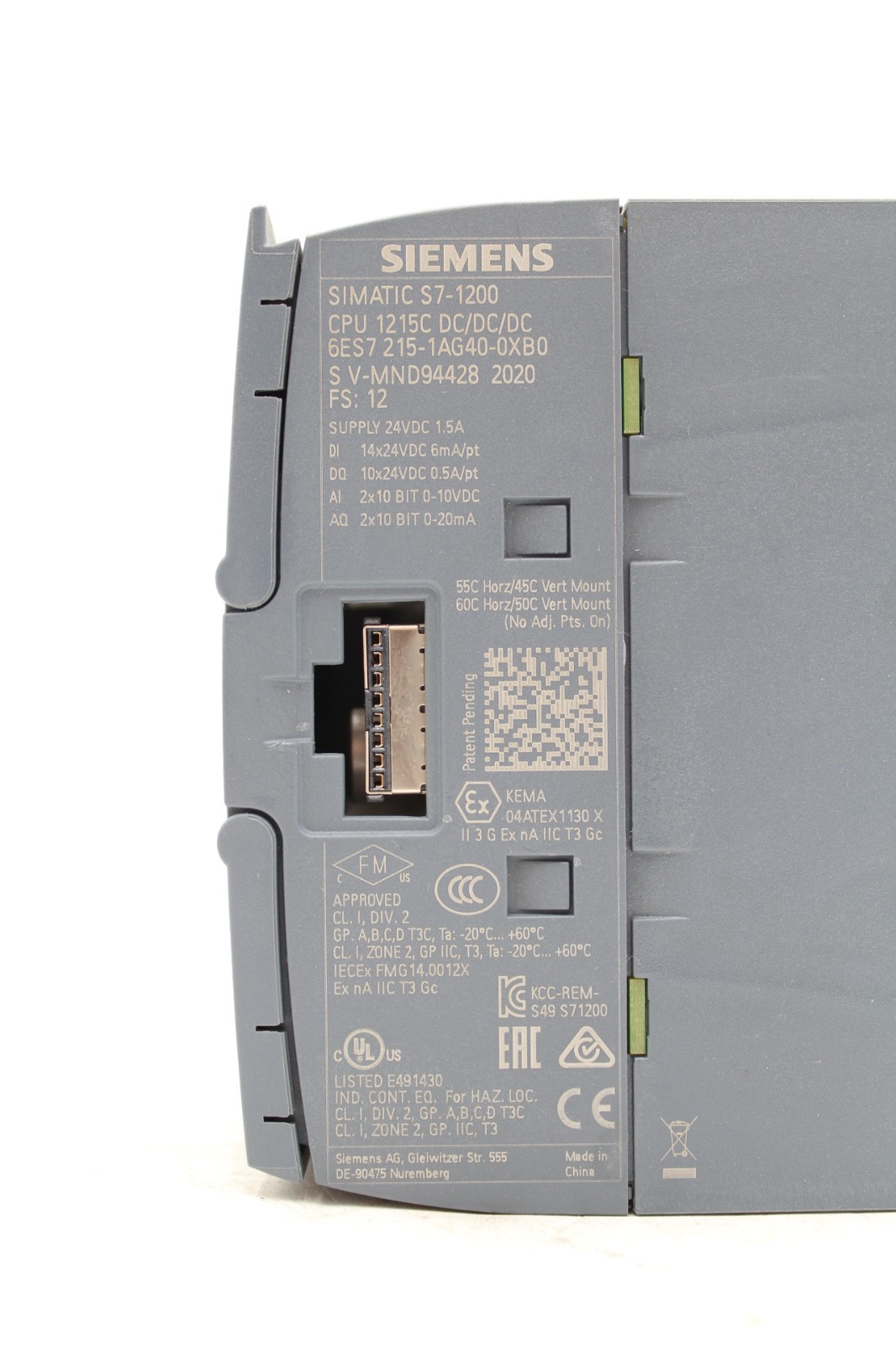 Siemens 6ES7 215-1AG40-0XB0 Simatic S7-1200 Central Processor Module