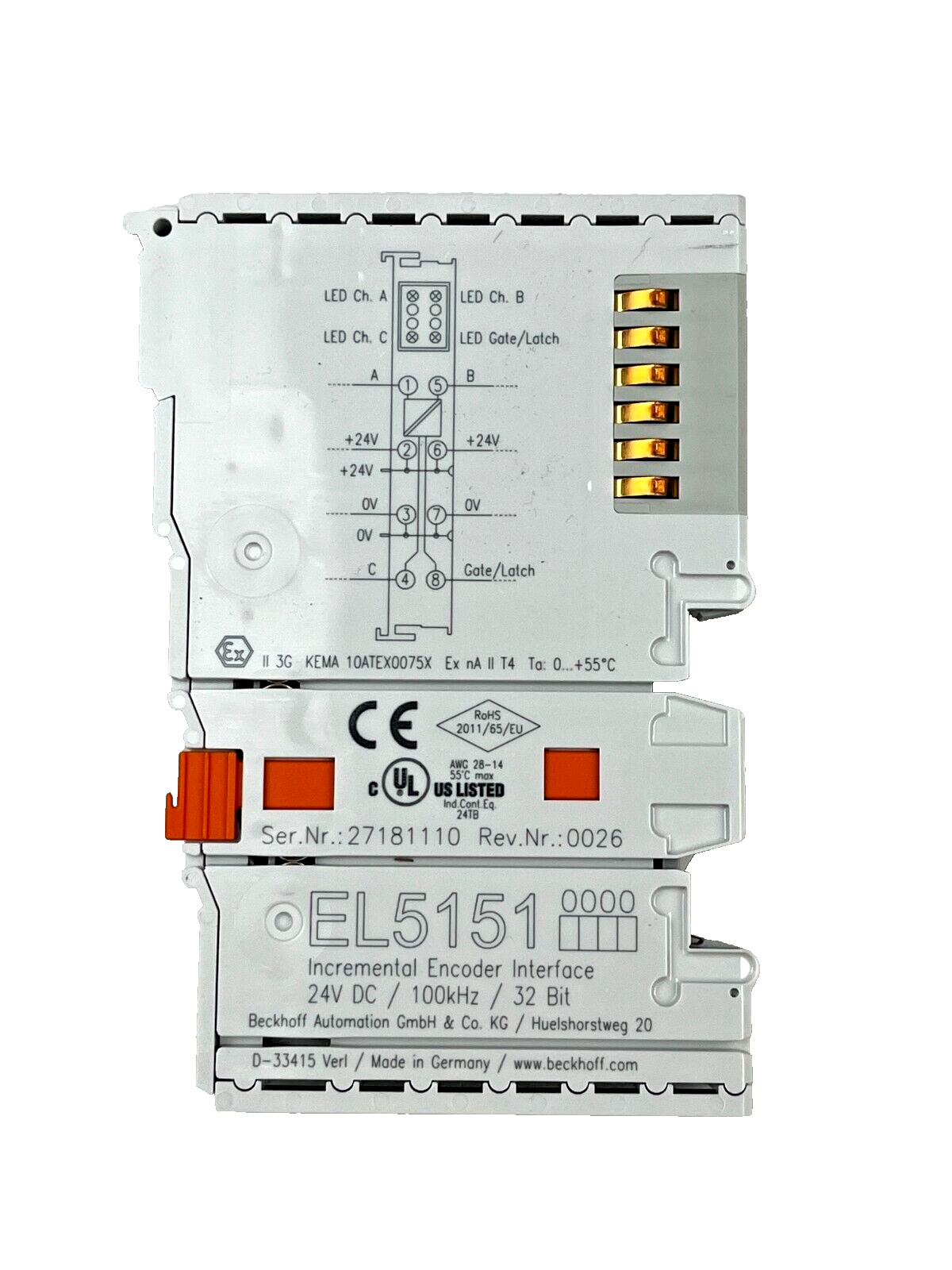 BECKHOFF PLC Module EL5151 Incremental Encoder Card 24VDC 100KHZ 32bit
