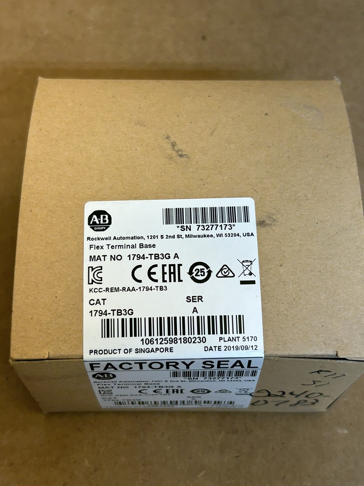 Allen-Bradley 1794-TB3G /A Flex Terminal Base Module 1794TB3G New Factory Sealed