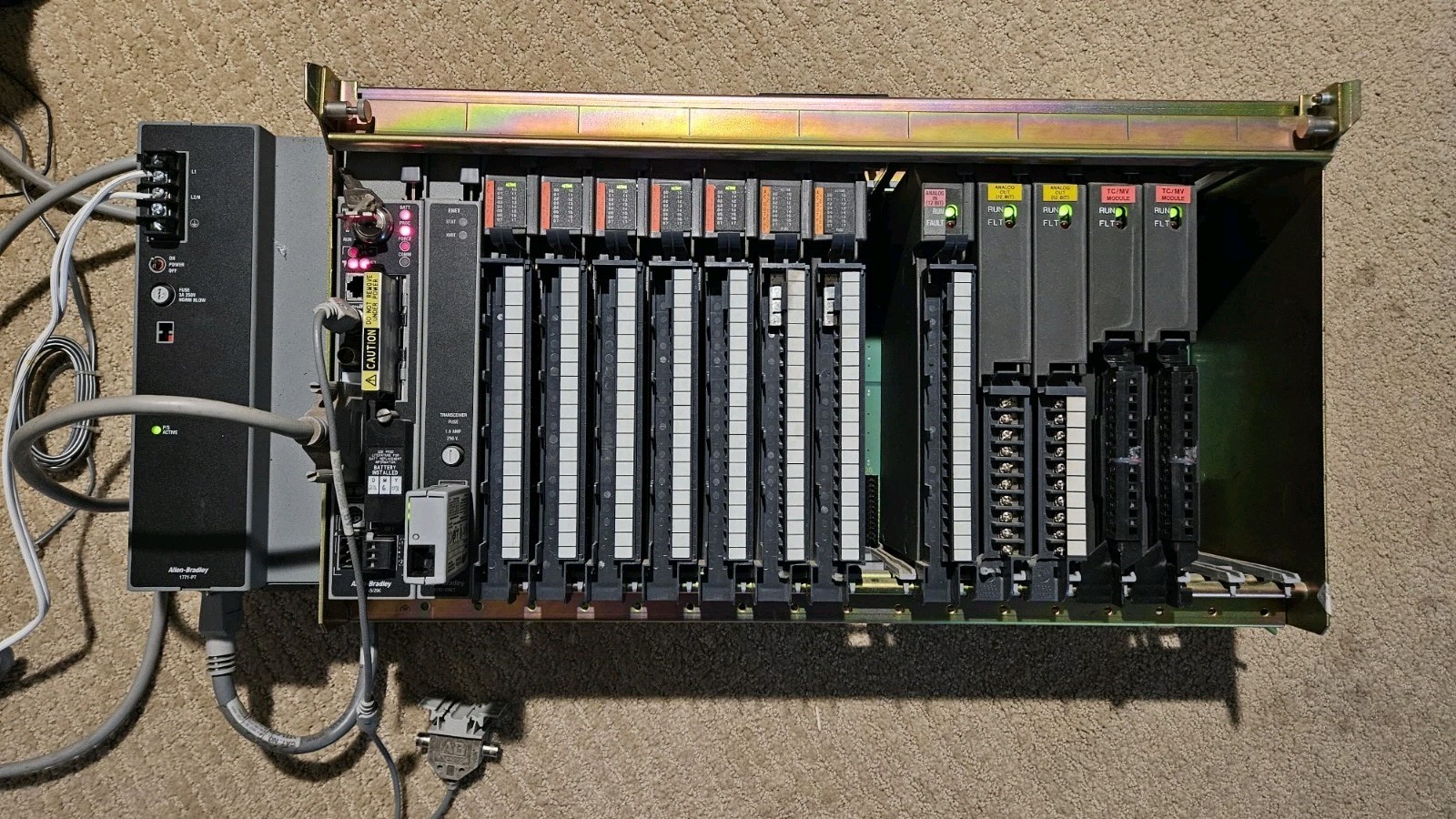 Allen Bradley PLC-5/20C w/ 16 Slot Chassis, Power Supply, Modem, and Modules