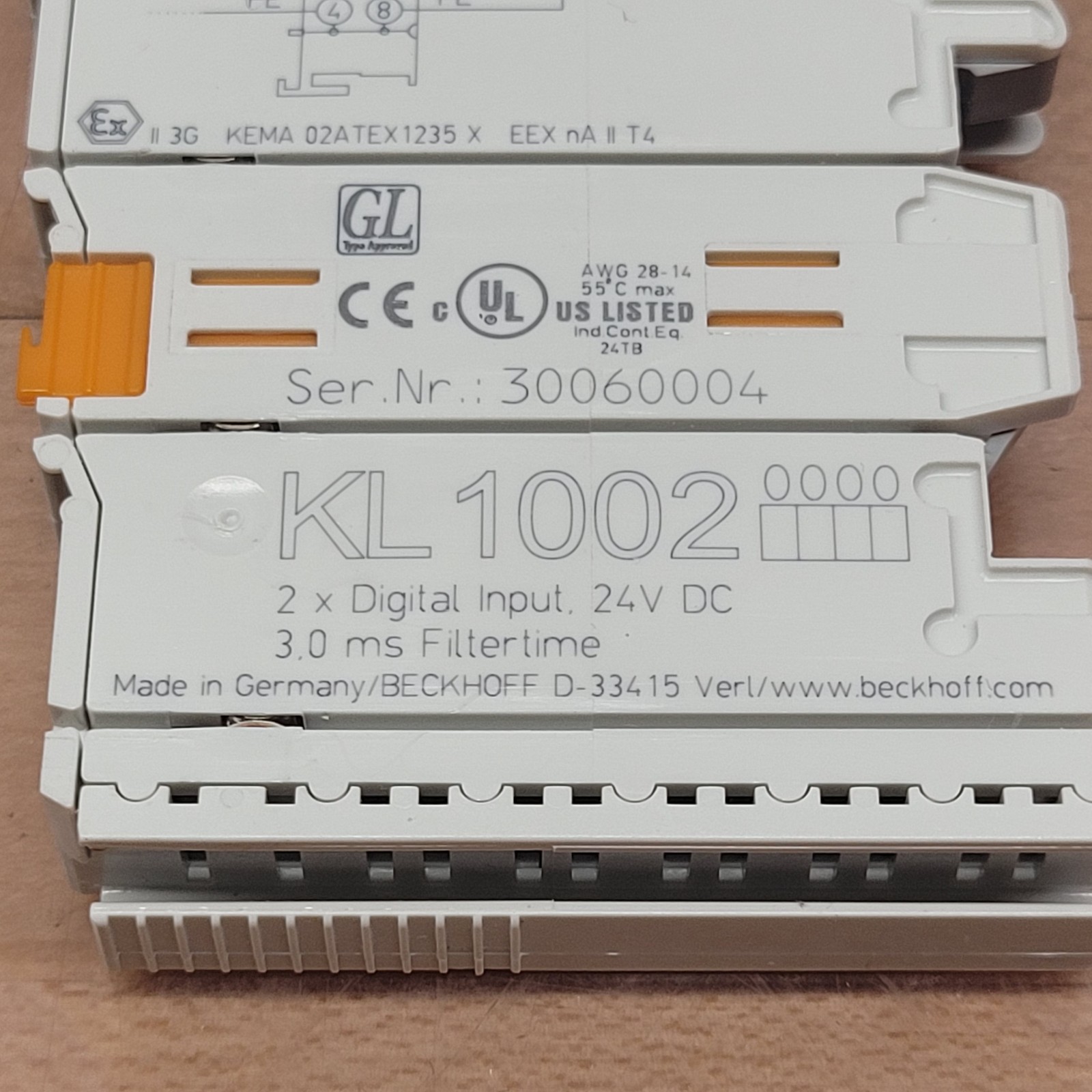 Lot of 4 – BeckHoff KL1002 Digital Input Bus Terminal, 24 VDC, 4-Wire System