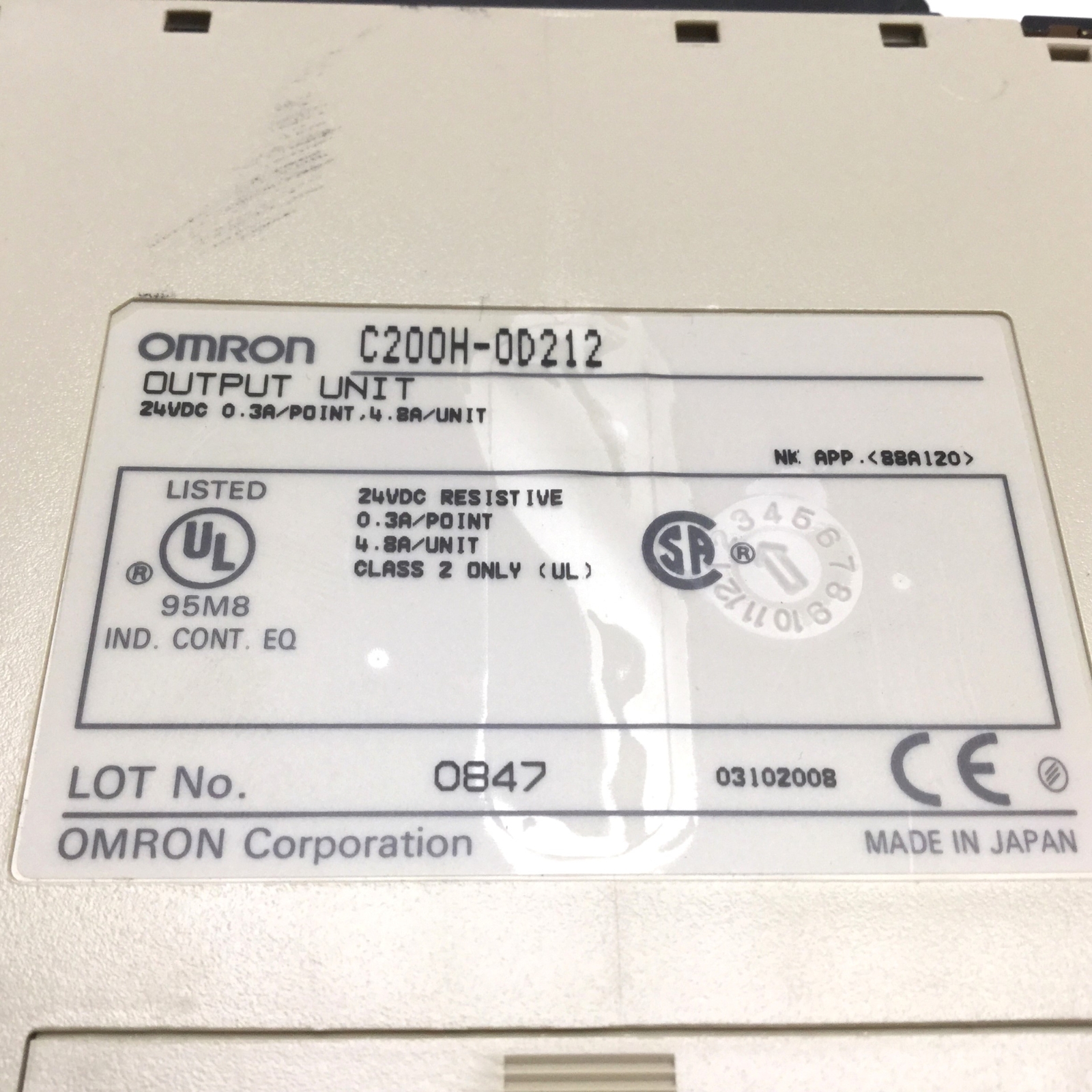 Lot of 2 Omron C200H-OD212 Sysmac PLC Output Module, 16-Point, 24VDC, 0.3A/Point
