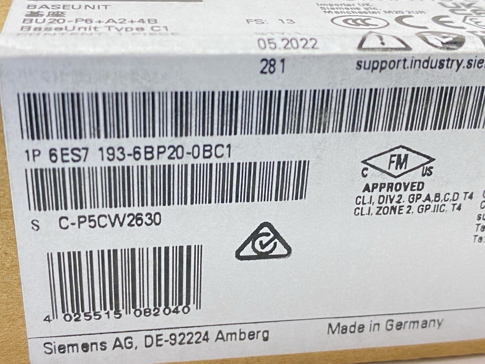 Siemens 6ES7193-6BP20-0BC1 SIMATIC ET 200SP Base Unit