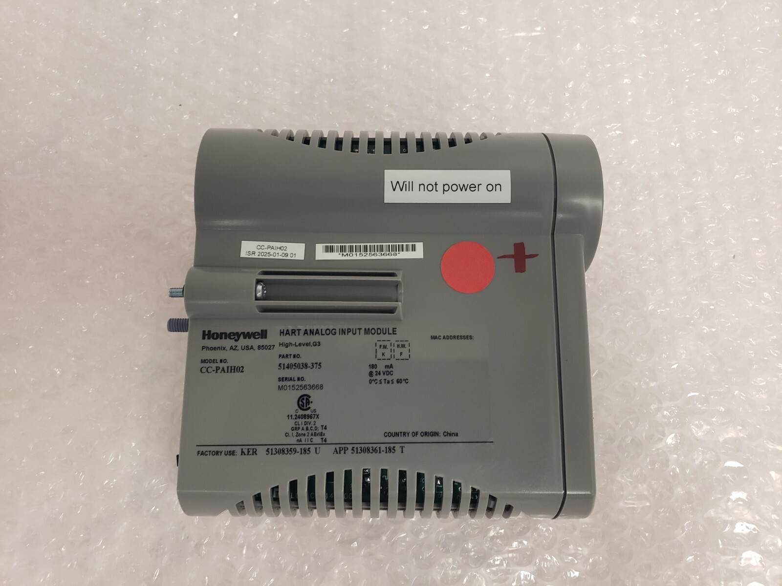 Honeywell CC-PAIH02 51405038-375 Hart Analog Input Module 24 VDC SEE PHOTOS F-6