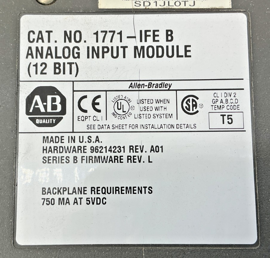 Allen Bradley 1771-IFE Ser B Analog Input Module 12-Bit 16-Point 1771IFE