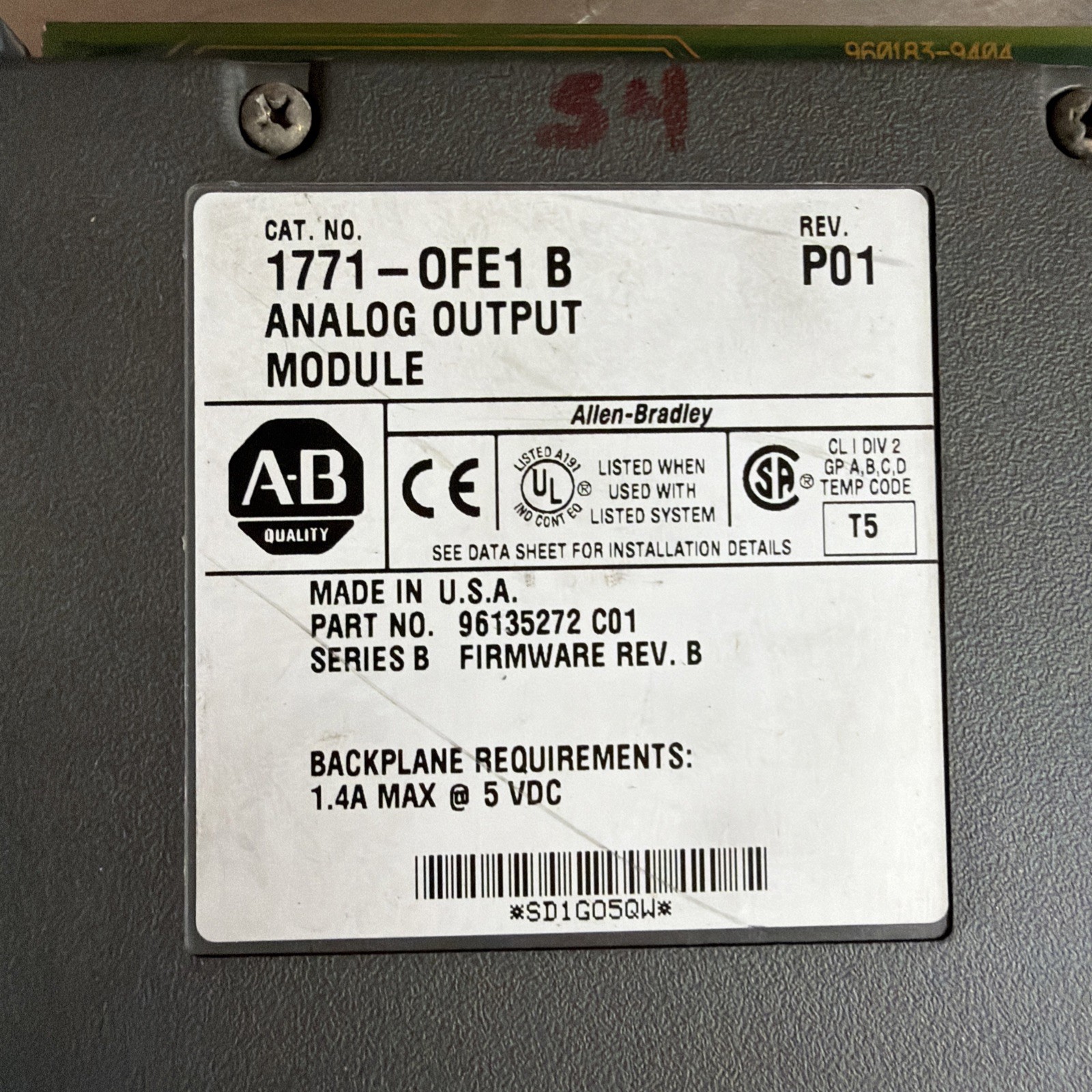 Allen-Bradley 1771-0FE1 B Analog Output Module 12 Bit Rev B Series B Used