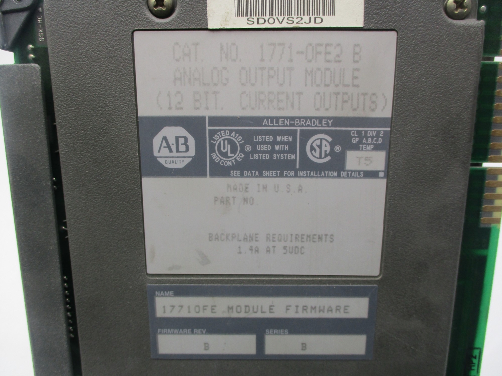 ALLEN BRADLEY 1771-0FE2 SER.B OUTPUT MODULE UNMP