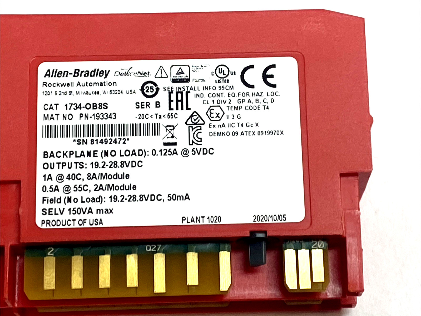 Allen-Bradley 1734-OB8S POINT Guard I/O 8pt 24VDC Safety Output Module