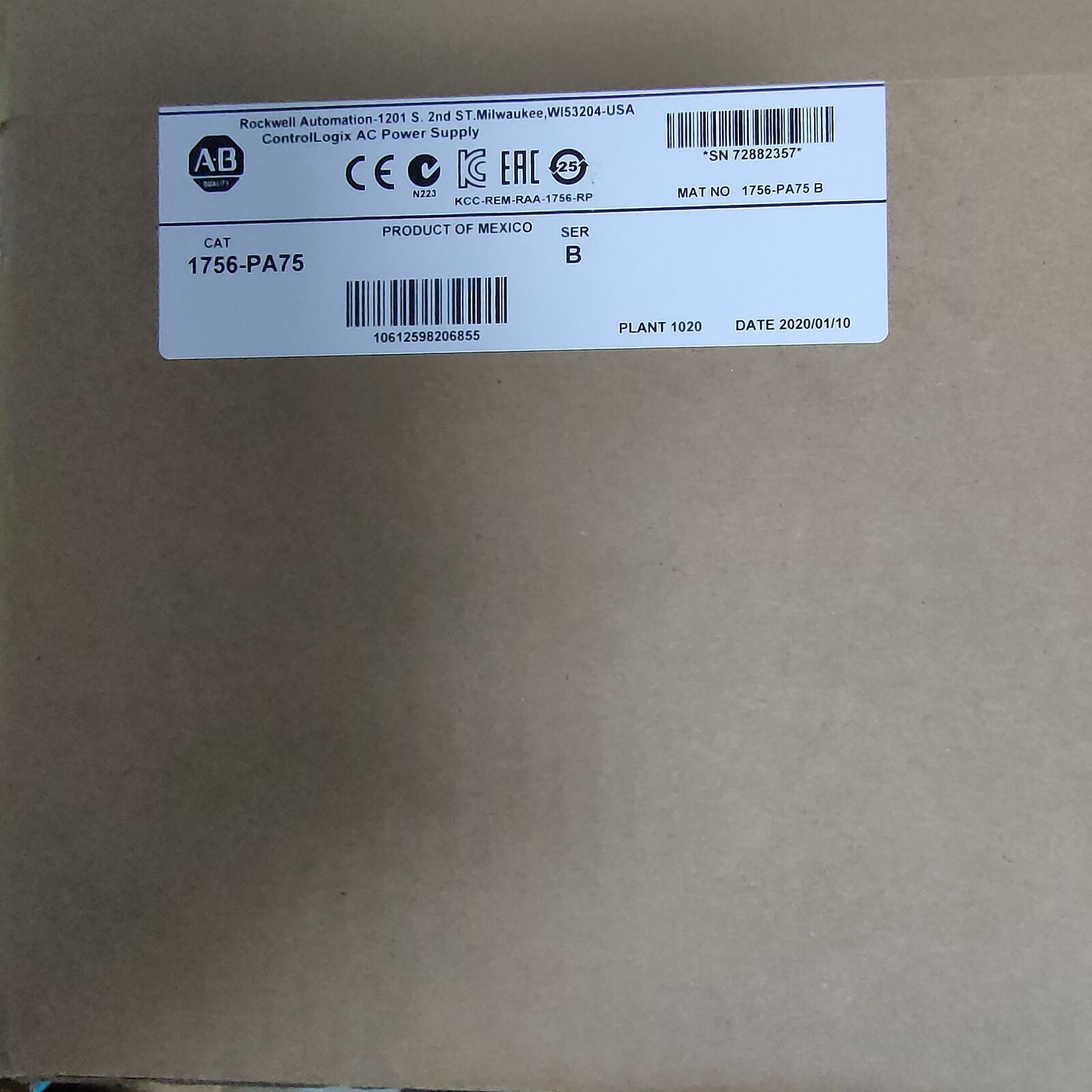 1756-PA75 NEW Allen-Bradley 1756 PA75 / B ControlLogix AC Power Supply 1756PA75