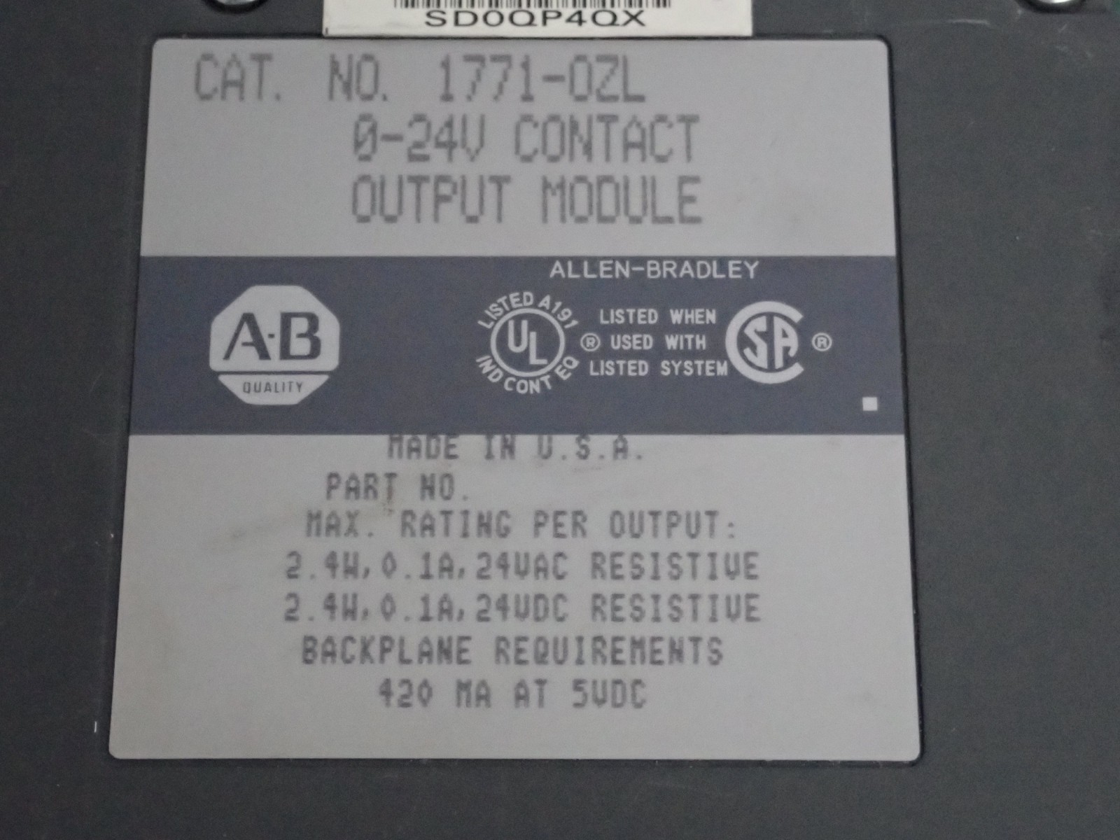 Allen Bradley 1771-OZL 0-24V Contact Output Module