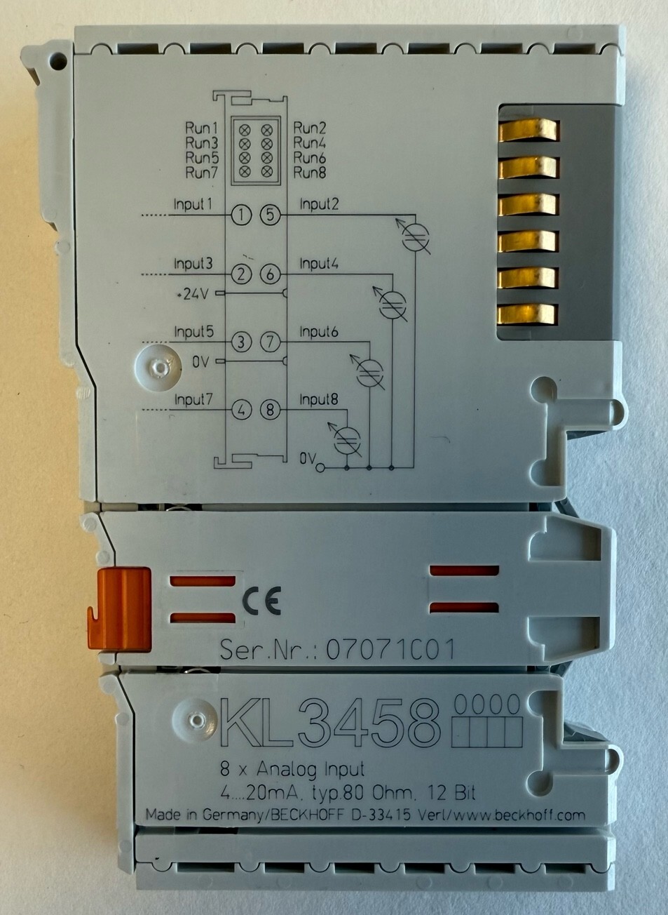 Beckhoff 8 x Analog Input Terminal / 4…20 mA / 12 Bit / KL3458