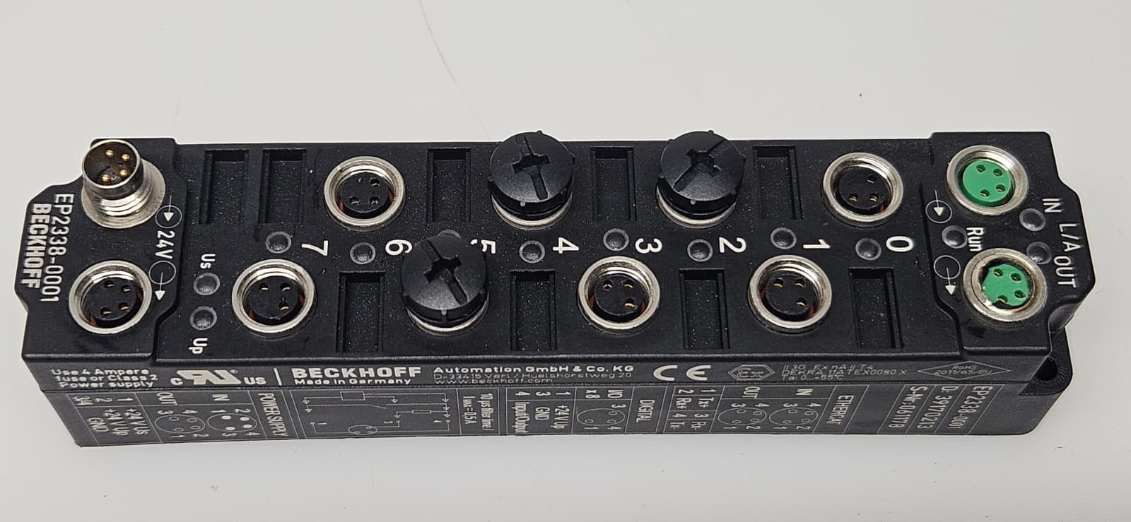 Beckhoff EP2338-0001 EtherCAT Box 8 Channel Digital Combo 24V DC 10μs 0.5A, M8