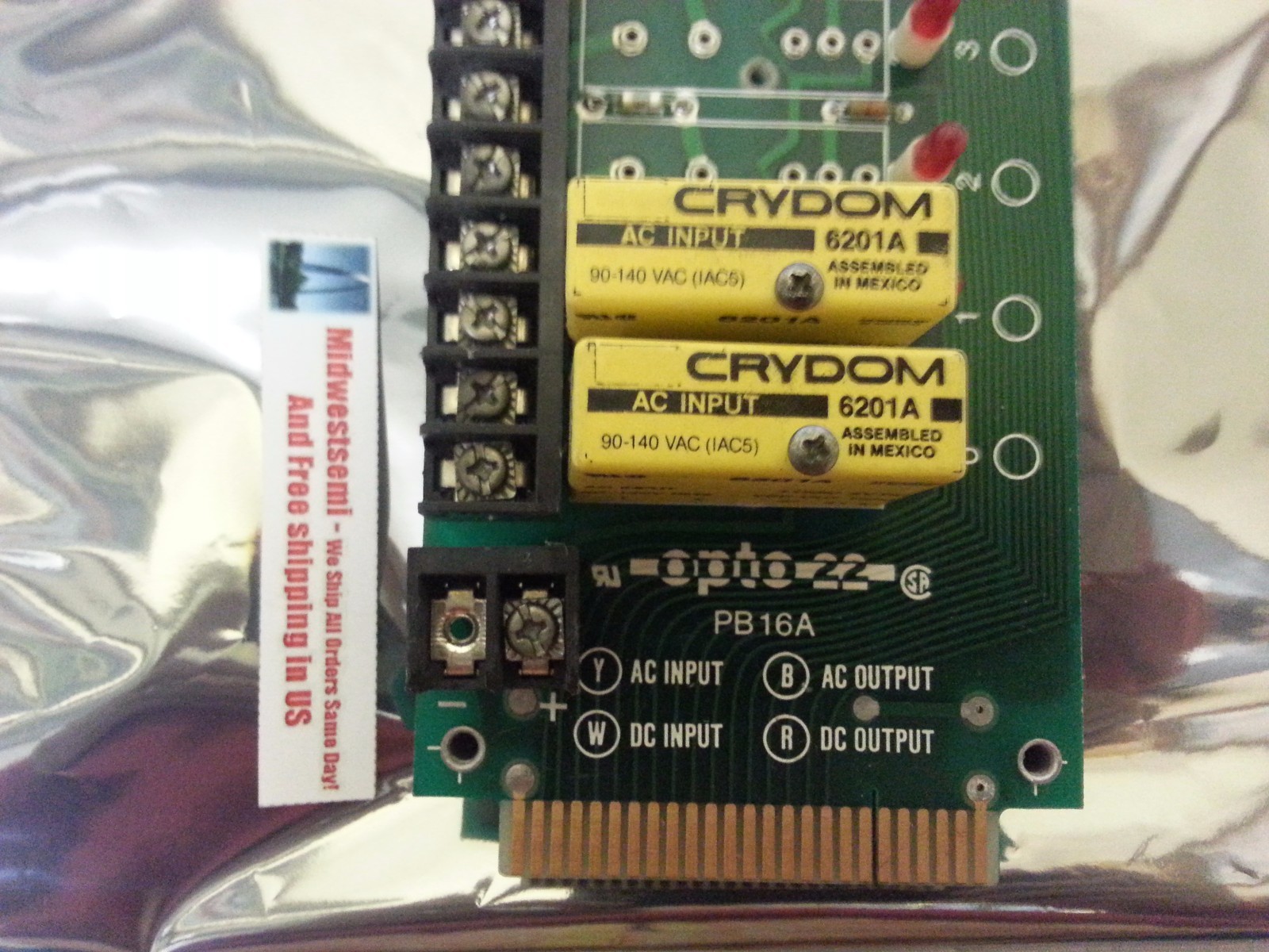 OPTO 22 PB16A 16-CHANNEL I/O MODULE RACK PCB CIRCUIT BOARD + 2X CRYDOM 6201A