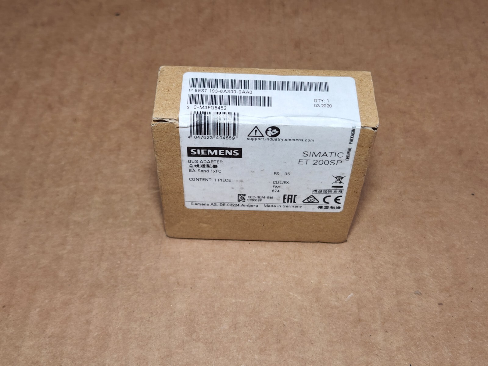 NEW Siemens 6ES7193-6AS00-0AA0 Simatic ET 200SP Bus Adapter