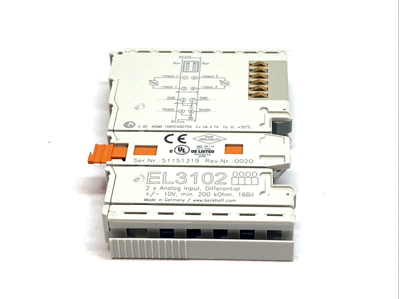 Beckhoff EL3102 EtherCAT 2‑Channel Analog Input ±10V 16‑Bit Terminal
