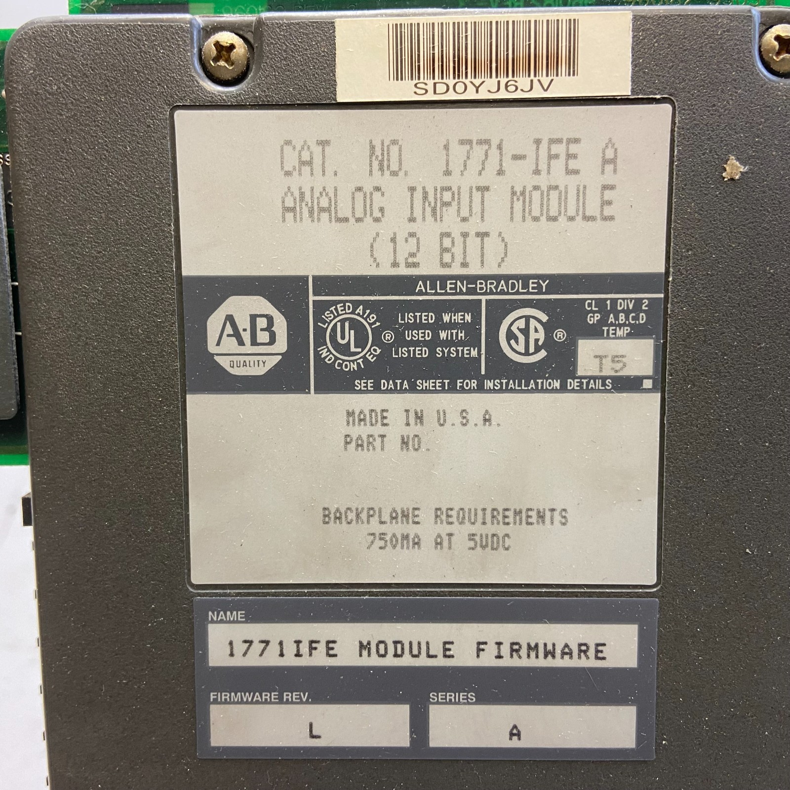 ALLEN BRADLEY 1771-IFE Analog Input Module Series A