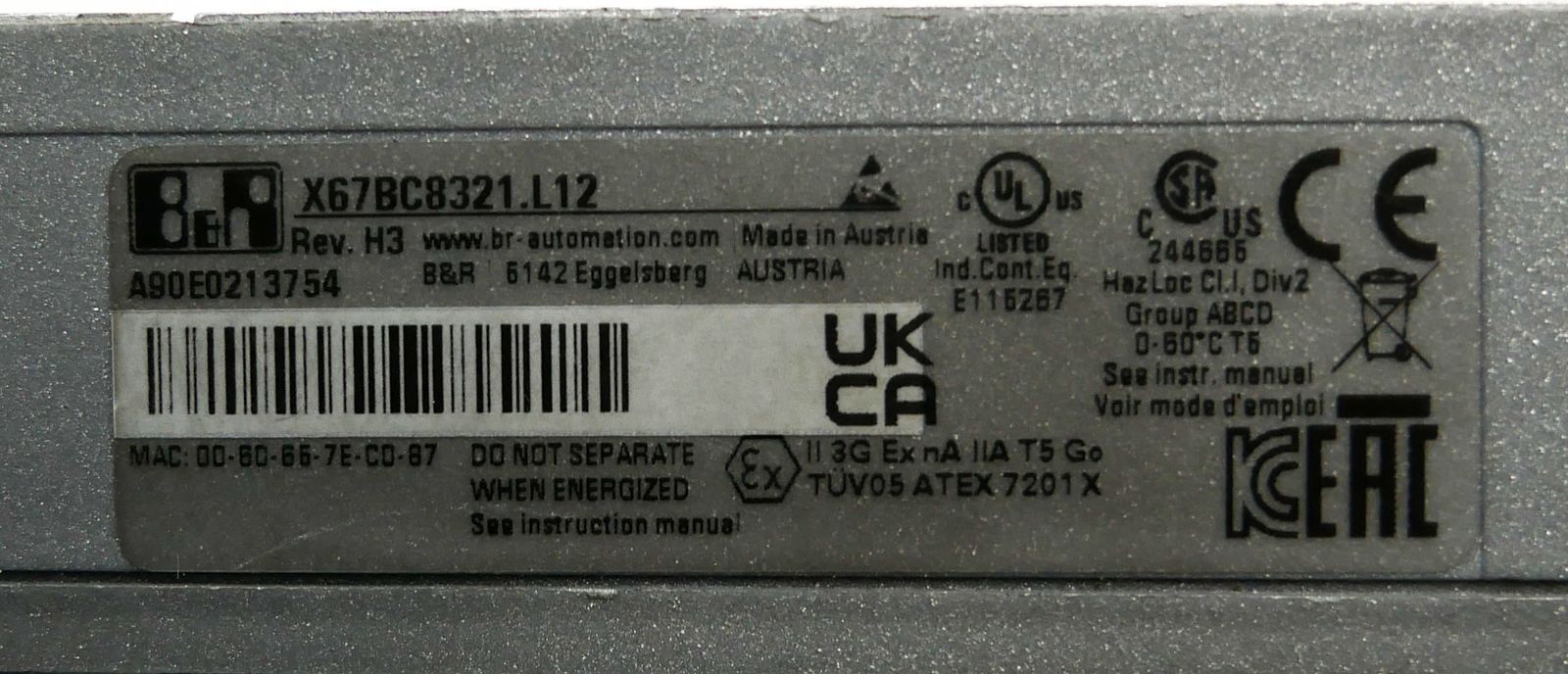 B&R X67BC8321.L12 Powerlink Bus Controller Rev. H3 -used-