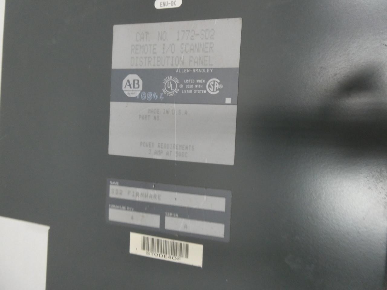 Allen Bradley 1772-SD2 Remote I/o Scanner Distribution Panel Ser A