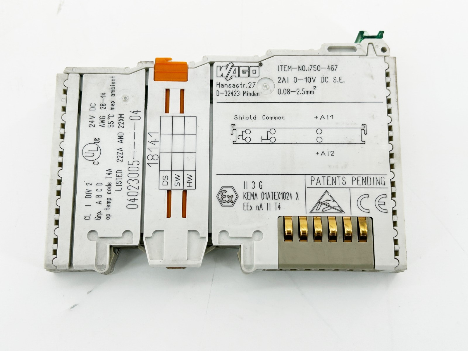 New Wago 750-467 Analog Input Module Single Ended 2 Channel 35V