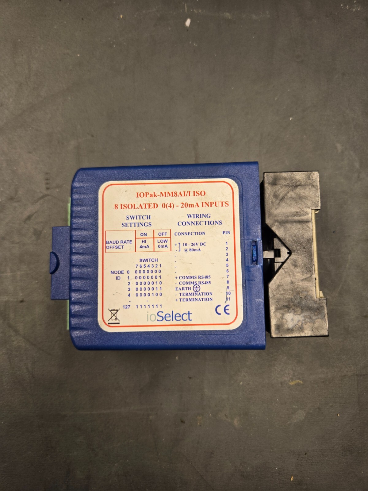 IOSelect IOPak MM8AI/I ISO 8 Channel Isolated 0(4)-20mA Inputs 10-26V DC 80mA
