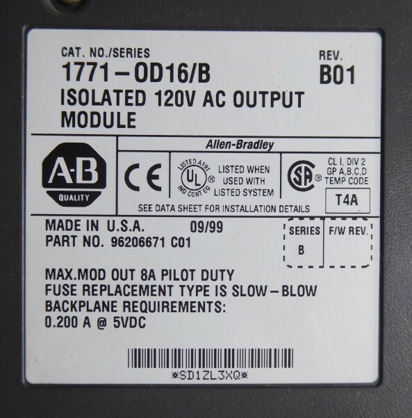 USED Allen Bradley 1771-OD16/B PLC-5 Isolated 120VAC Output Module Rev. B01