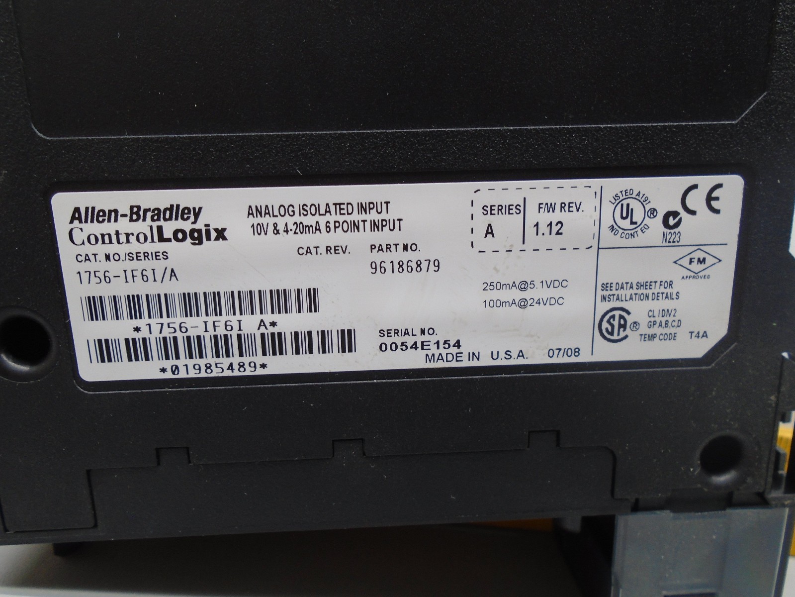 Allen Bradley 1756-IF6I Controllogix Analog Isolated Input 17561F6I N190