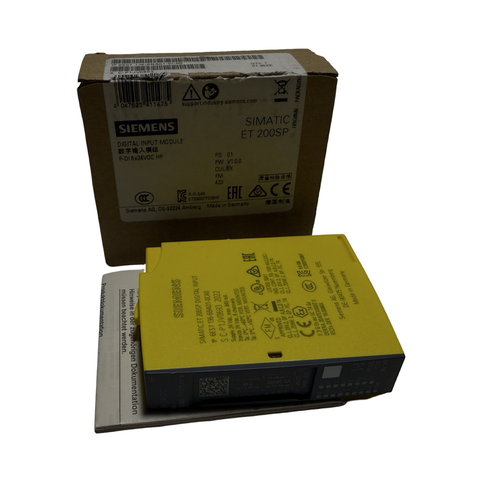 Siemens 6ES7 136-6BA01-0CA0 ET 200SP F-DI 8x24VDC HF Failsafe Digital Input