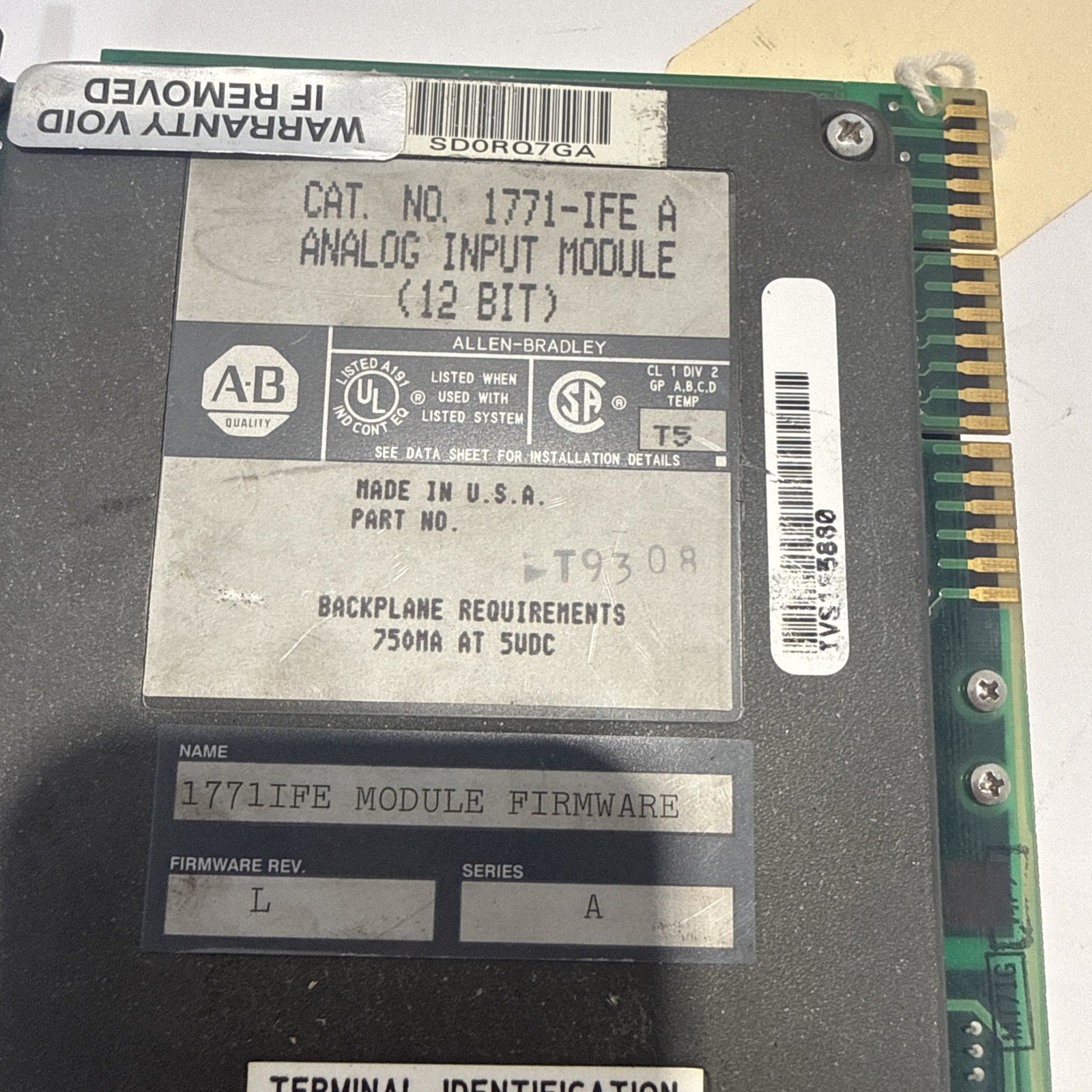 ALLEN-BRADLEY AB 1771-IFE C ANALOG INPUT MODULE 12-BIT REV D01 1771IFEC SERIES A