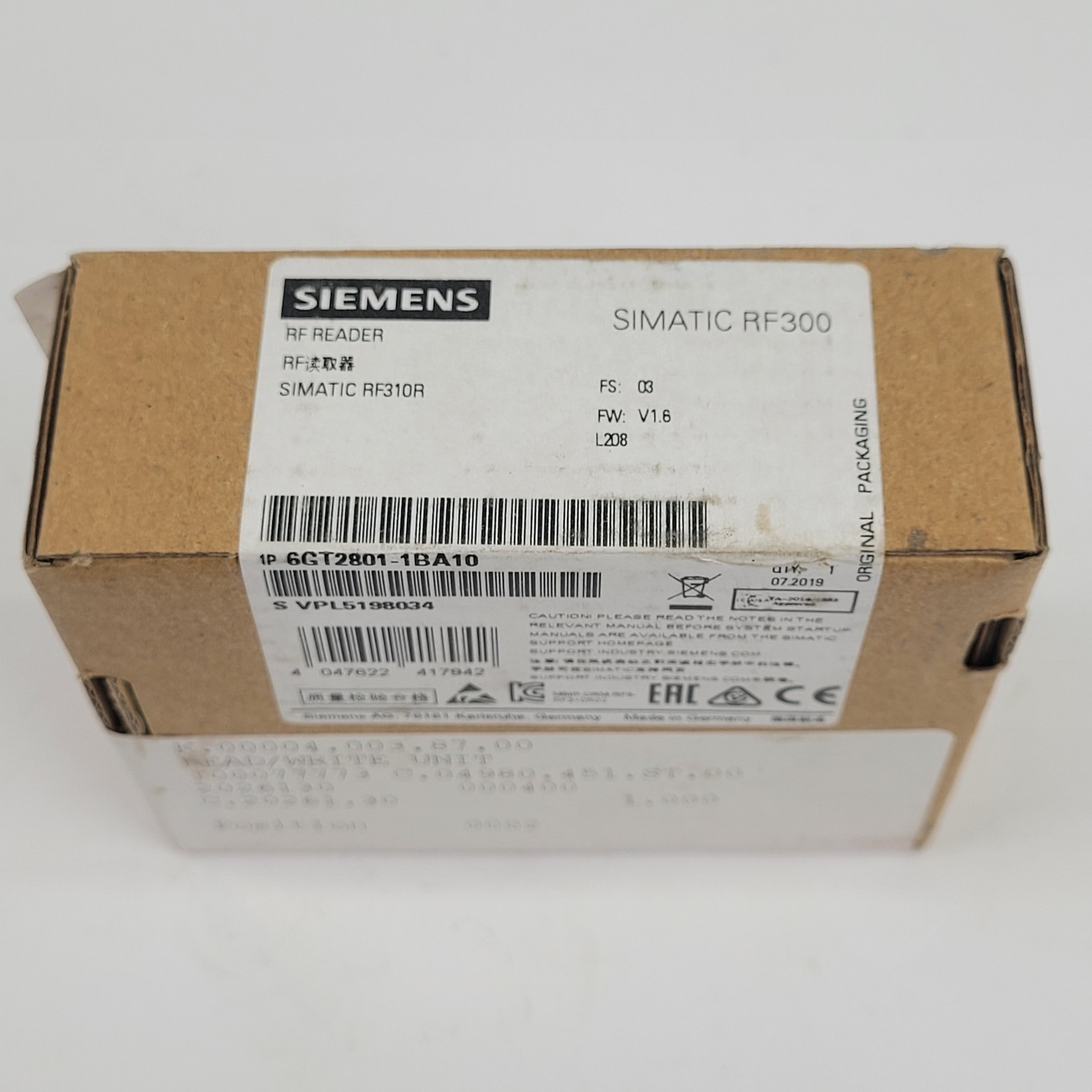 Siemens 6GT2801-1BA10 Reader Module, RS422 interface, IP67. -25 to +70 °C, 140MM