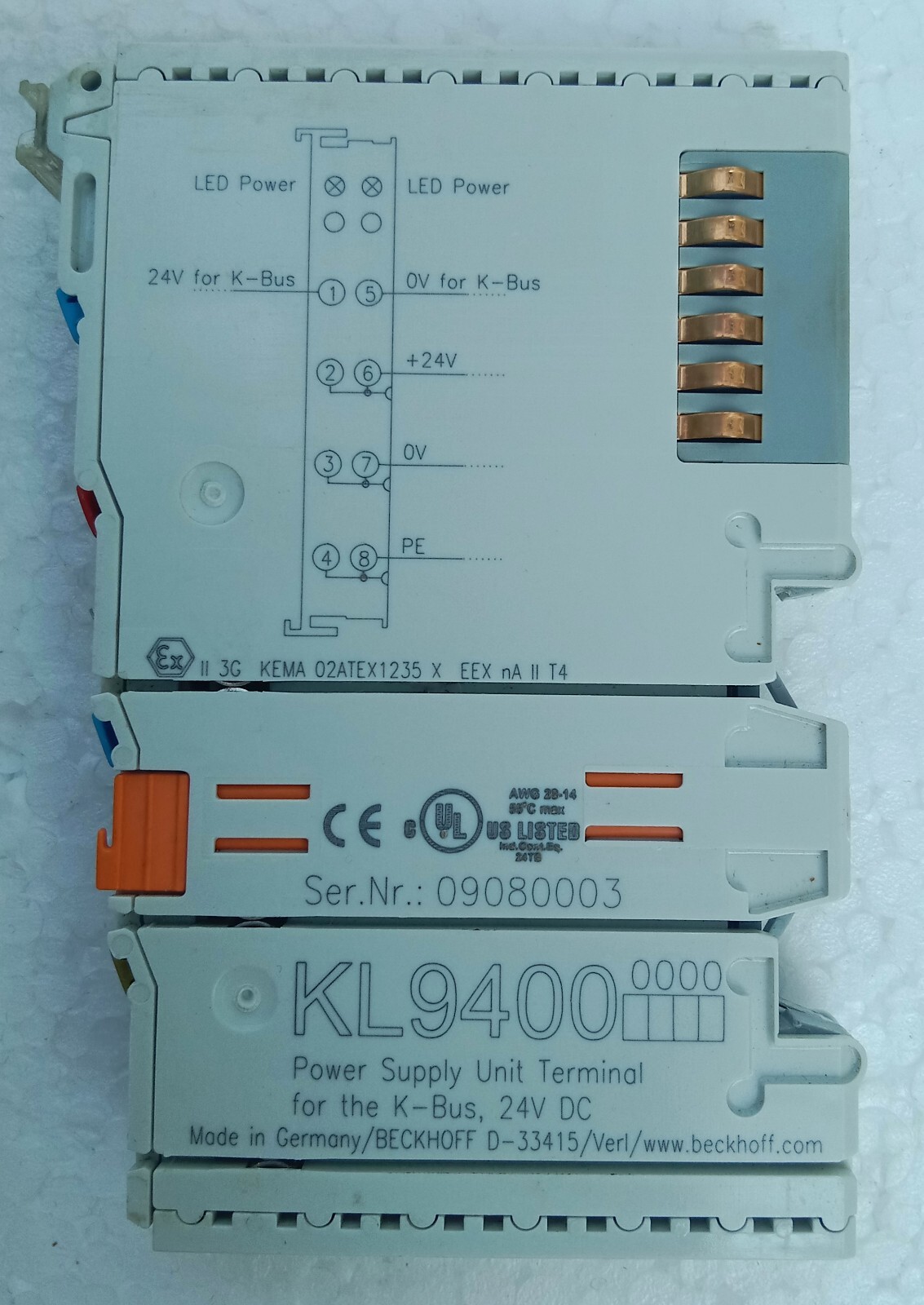 BECKHOFF POWER SUPPLY UNIT TERMINAL FOR K-BUS 24V DC KL9400