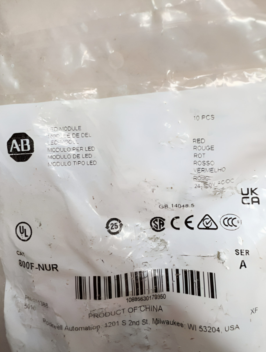(Pack of 10) Allen-Bradley 800F-NUR Red LED Lamp Module, 12mA @ 24V, 12mA @120V